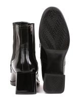 Black Natural Leather Women's Boots with Gold Chain Accessory - Block Heel