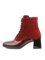 Kırmızı Süet ve Patent Deri Karışımlı Topuklu Kadın Botu