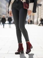 Kırmızı Süet ve Patent Deri Karışımlı Topuklu Kadın Botu