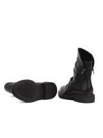 Black Genuine Matte Leather Ruched Daily Boots with Side Zipper