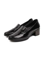 Genuine Patent Leather Block Heel Women's Shoes