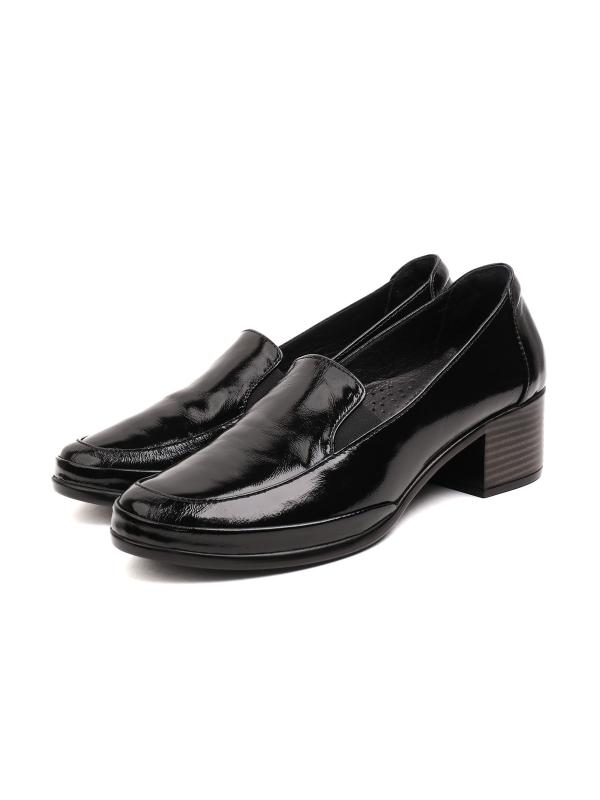 Genuine Patent Leather Block Heel Women's Shoes
