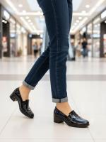 Genuine Patent Leather Block Heel Women's Shoes