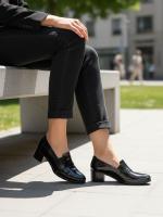 Genuine Patent Leather Block Heel Women's Shoes