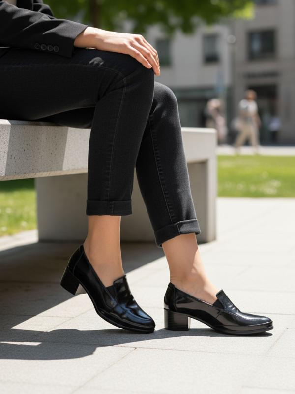 Genuine Patent Leather Block Heel Women's Shoes