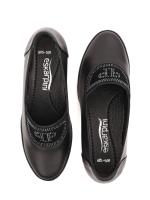 Genuine Leather Block Heel Loafers with Rhinestone Detail