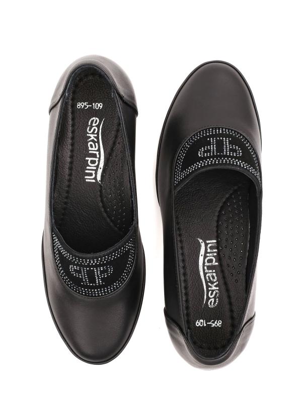 Genuine Leather Block Heel Loafers with Rhinestone Detail