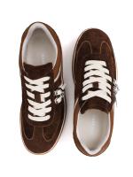Natural Leather Brown - Women's Sneakers with Heart Buckle and Platform Sole
