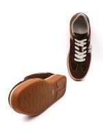 Natural Leather Brown - Women's Sneakers with Heart Buckle and Platform Sole