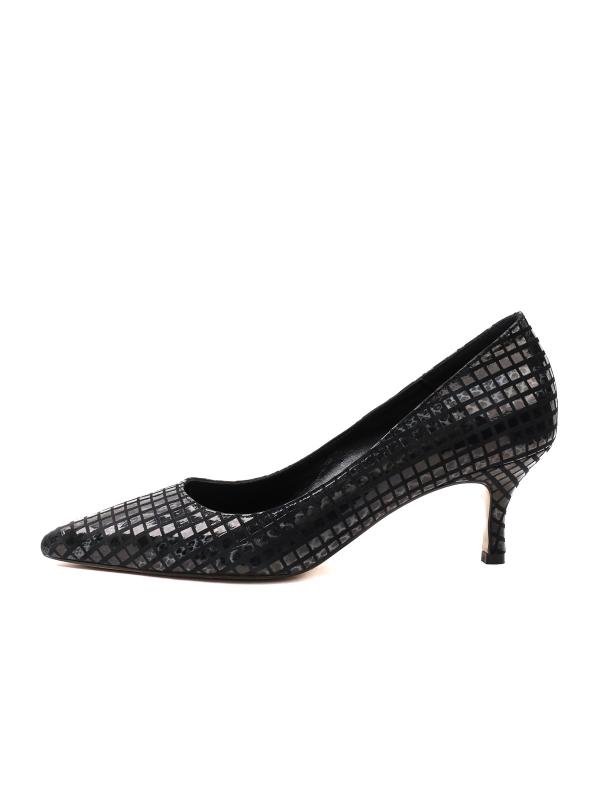 Black Geometric Patterned Genuine Leather Stilettos - 6 cm