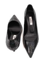 Black Geometric Patterned Genuine Leather Stilettos - 6 cm