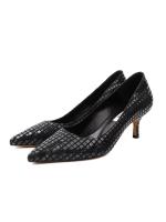 Black Geometric Patterned Genuine Leather Stilettos - 6 cm