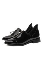 Black Patent Natural Leather – Front Zipper Pointed Toe Women's Shoe