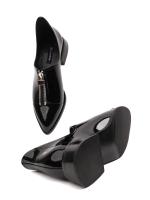 Black Patent Natural Leather – Front Zipper Pointed Toe Women's Shoe