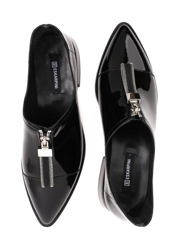 Black Patent Natural Leather – Front Zipper Pointed Toe Women's Shoe