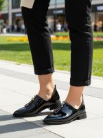 Black Patent Natural Leather – Front Zipper Pointed Toe Women's Shoe