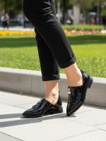 Black Patent Natural Leather – Front Zipper Pointed Toe Women's Shoe