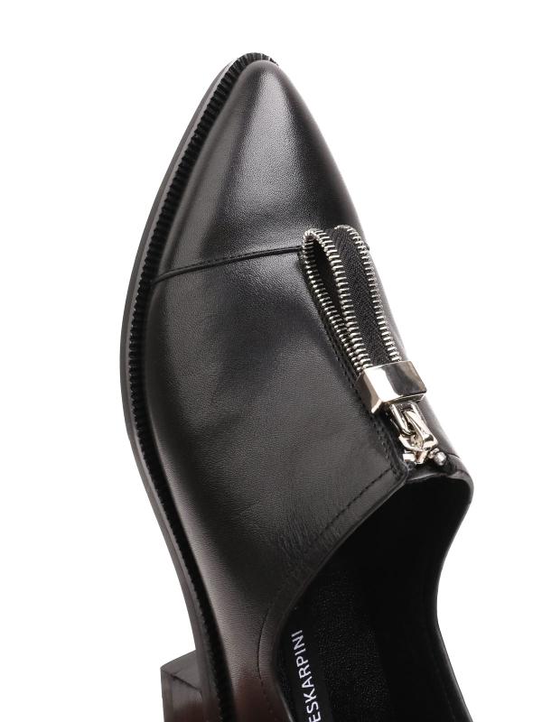 Genuine Leather Pointed Toe Women's Casual Shoes with Zipper Detail