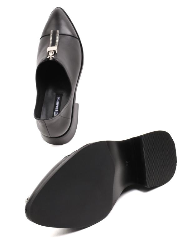 Genuine Leather Pointed Toe Women's Casual Shoes with Zipper Detail