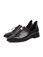Genuine Leather Pointed Toe Women's Casual Shoes with Zipper Detail