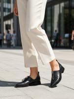 Genuine Leather Pointed Toe Women's Casual Shoes with Zipper Detail