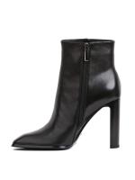 Genuine Leather Block Heel Black Women's Boots