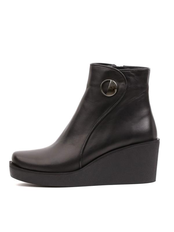 Eskarpini Hakiki Deri Siyah Dolgu Topuk Kadın Botu – Metal Detaylı Elegance