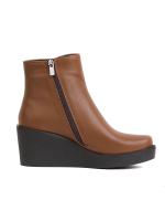 Natural Leather Wedge Heel Brown Women's Boots