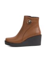 Natural Leather Wedge Heel Brown Women's Boots