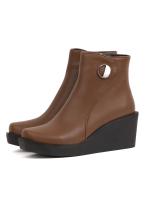Natural Leather Wedge Heel Brown Women's Boots