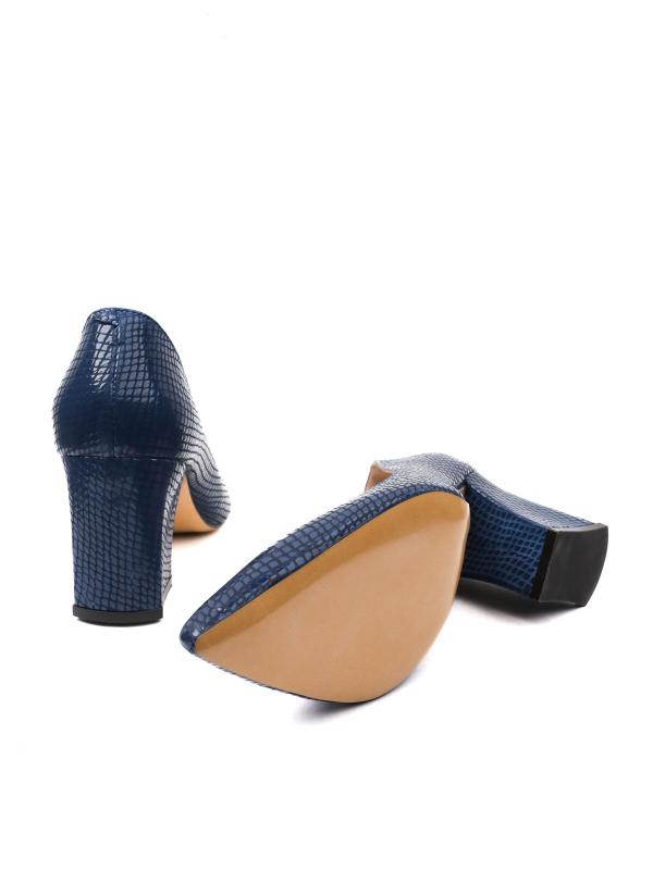 Natural Leather Snake Pattern Block Heel Women's Shoes (7 cm)