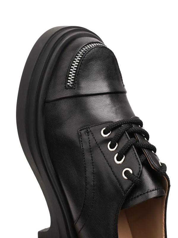 Women's Genuine Leather Chunky Sole Shoes with Toe Zipper Detail