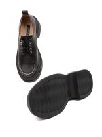 Women's Genuine Leather Chunky Sole Shoes with Toe Zipper Detail