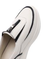 Natural Leather Front Zipper Women's Sneakers