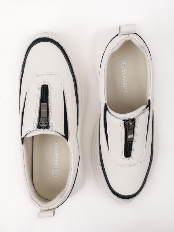 Natural Leather Front Zipper Women's Sneakers