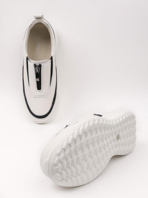 Natural Leather Front Zipper Women's Sneakers