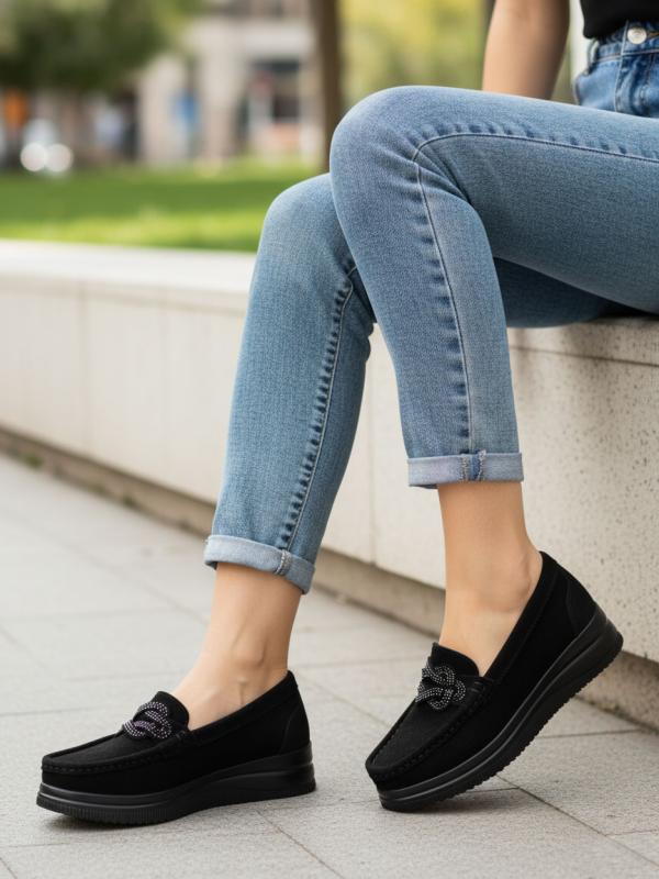 Natural Suede Stone Accessorized Women's Platform Shoes