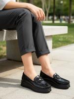 Genuine Patent Leather Stone Embellished Platform Casual Shoes