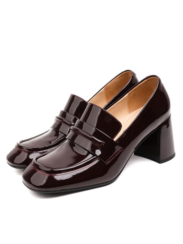 Patent Genuine Leather Loafer - Block Heel