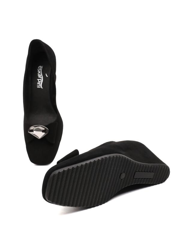 Women's Black Genuine Suede Wedge Daily Shoes