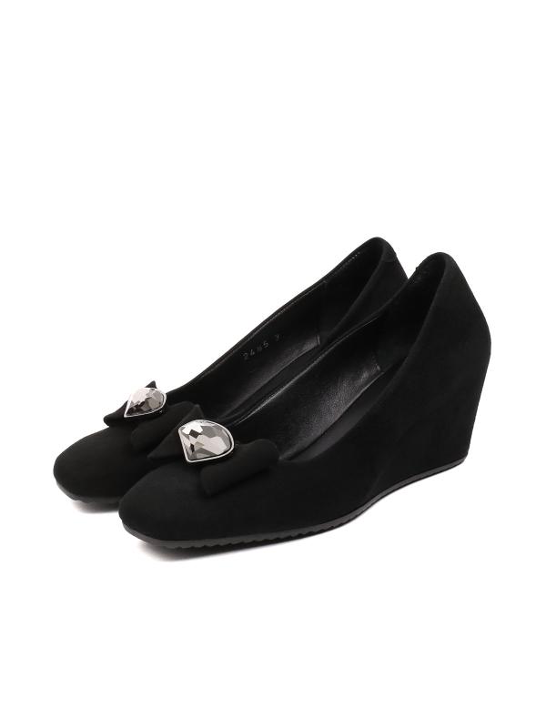 Women's Black Genuine Suede Wedge Daily Shoes