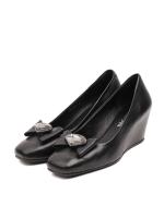 Genuine Leather Women's Shoes with Heart Jewel Bow