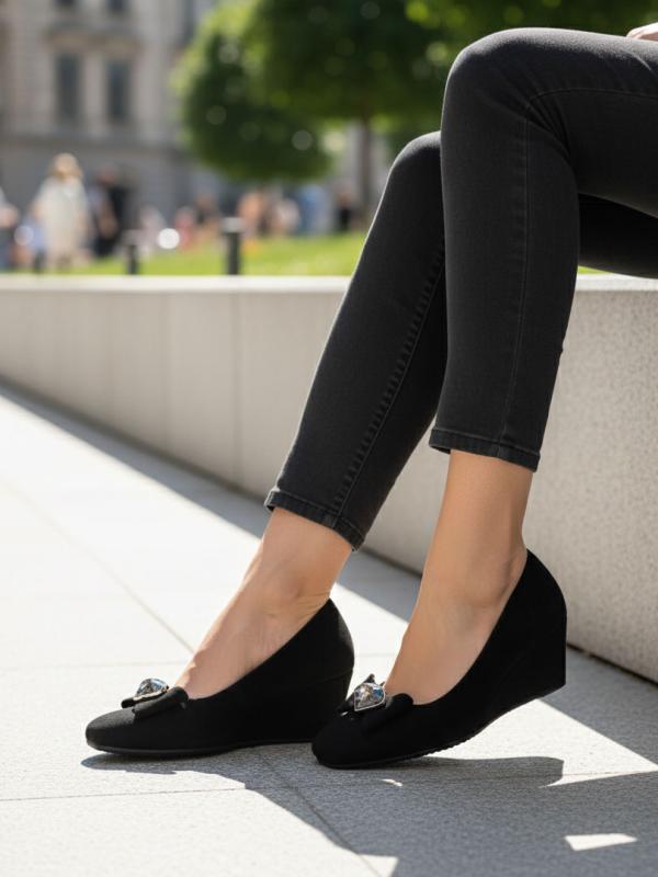 Women's Black Genuine Suede Wedge Daily Shoes