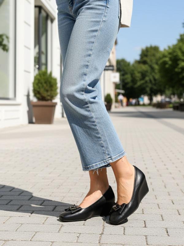 Genuine Leather Women's Shoes with Heart Jewel Bow