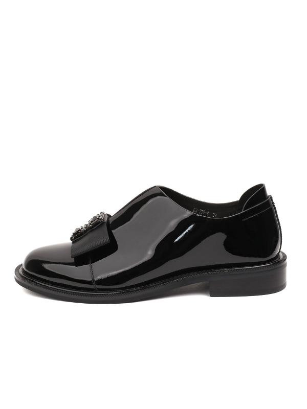 Women's Genuine Patent Leather Loafers – Model with Shiny Jeweled Bow