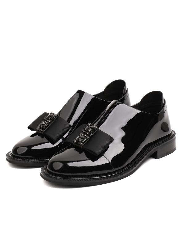 Women's Genuine Patent Leather Loafers – Model with Shiny Jeweled Bow