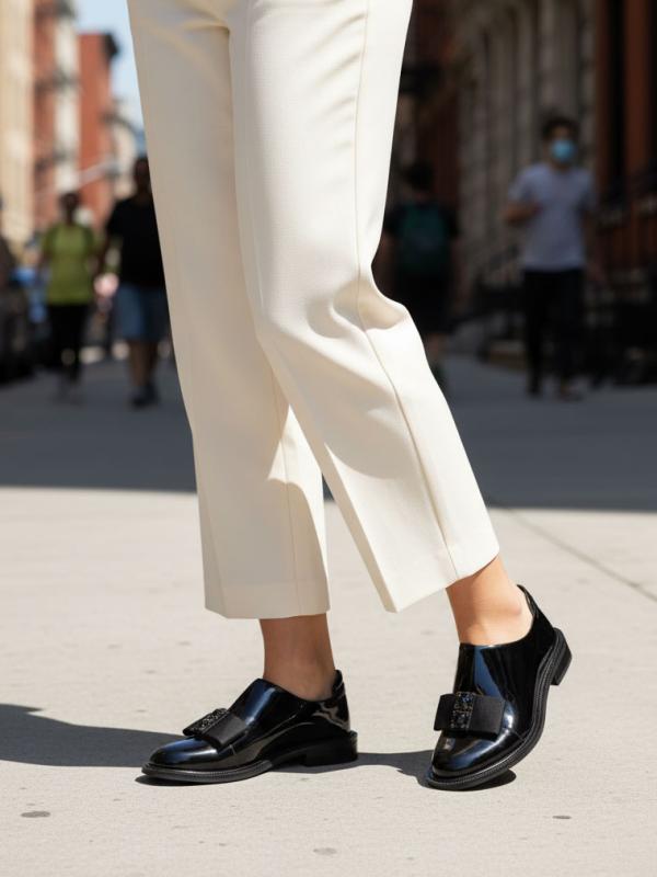 Women's Genuine Patent Leather Loafers – Model with Shiny Jeweled Bow