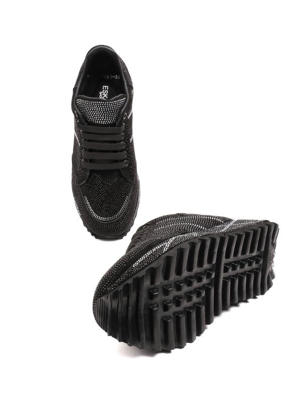 Women's Genuine Leather Platform Sneaker with Dazzling Crystal Stones