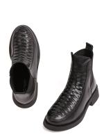 Hakiki Deri Örgü Desenli Siyah Chelsea Bot