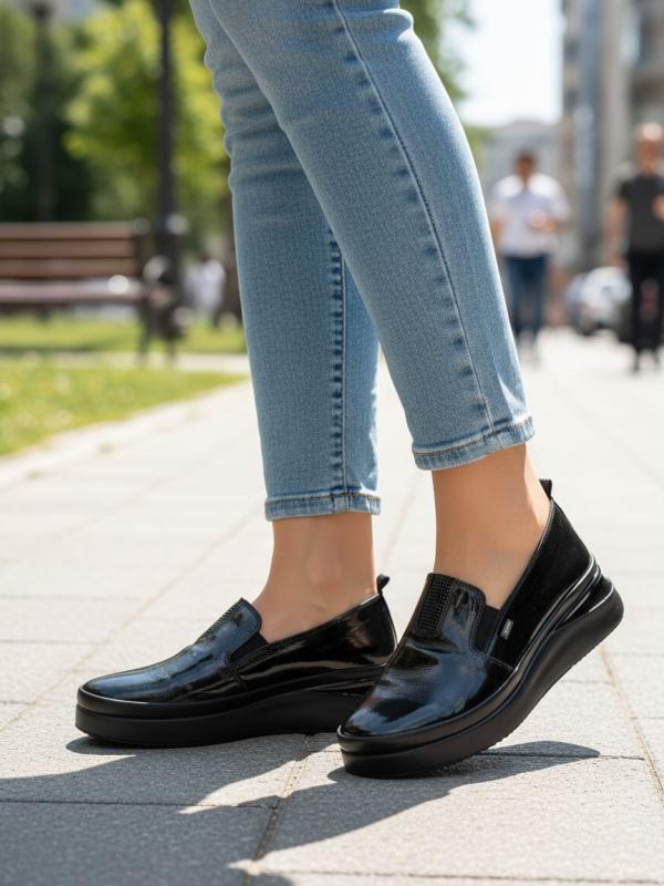 Genuine Patent Leather Black Platform Slip-on